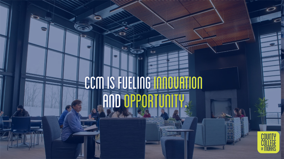 Screen image of opening slide to video with culinary students posing in background. 