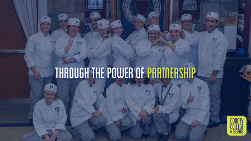 Opening slide of video with culinary students in background. 