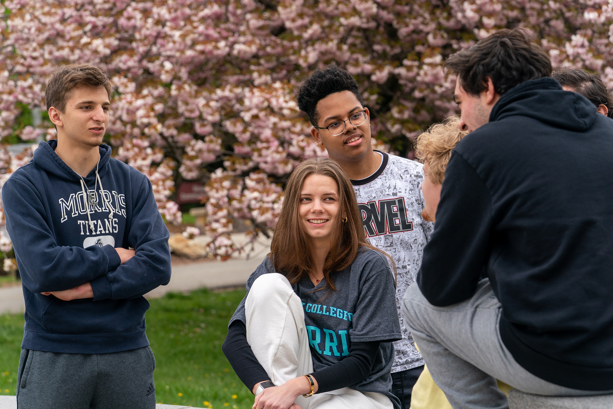 students, outside, spring