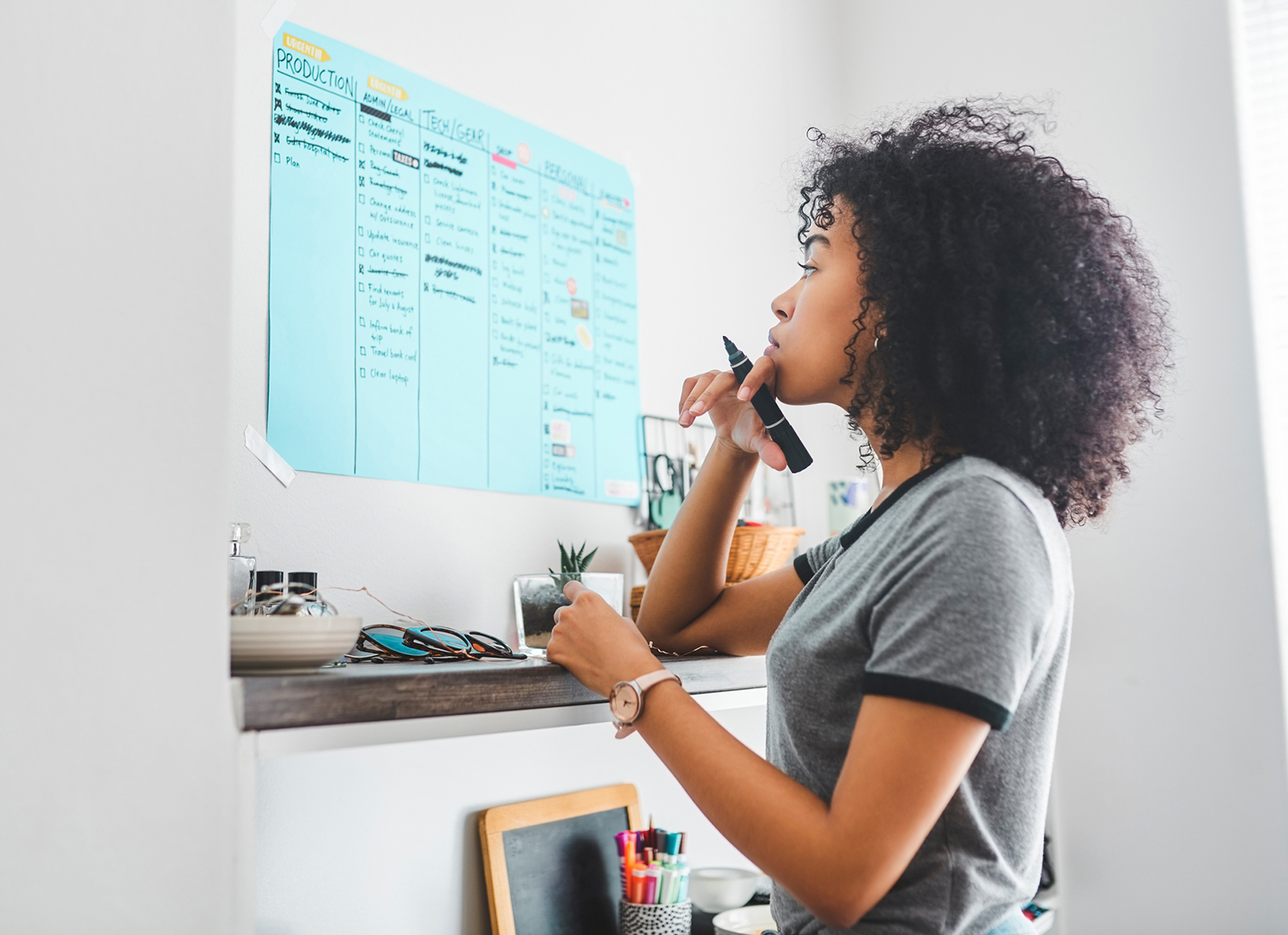 student pondering schedule