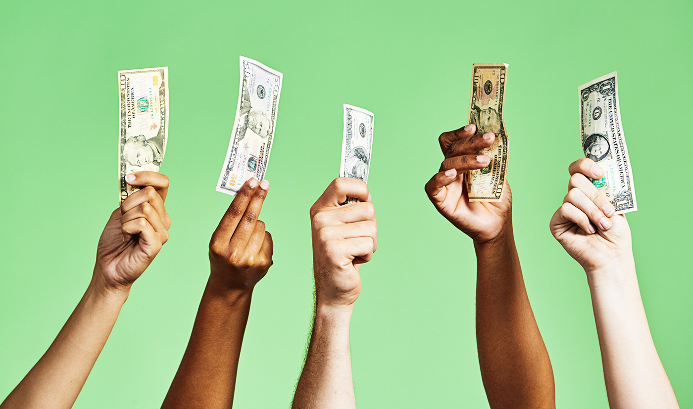 Decorative image of people holding money