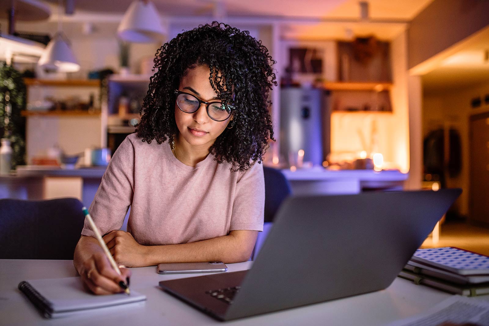 College student working at home